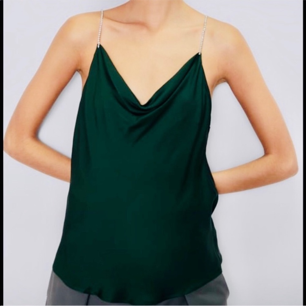 Zara emerald green jewel strap camisole size small NWT